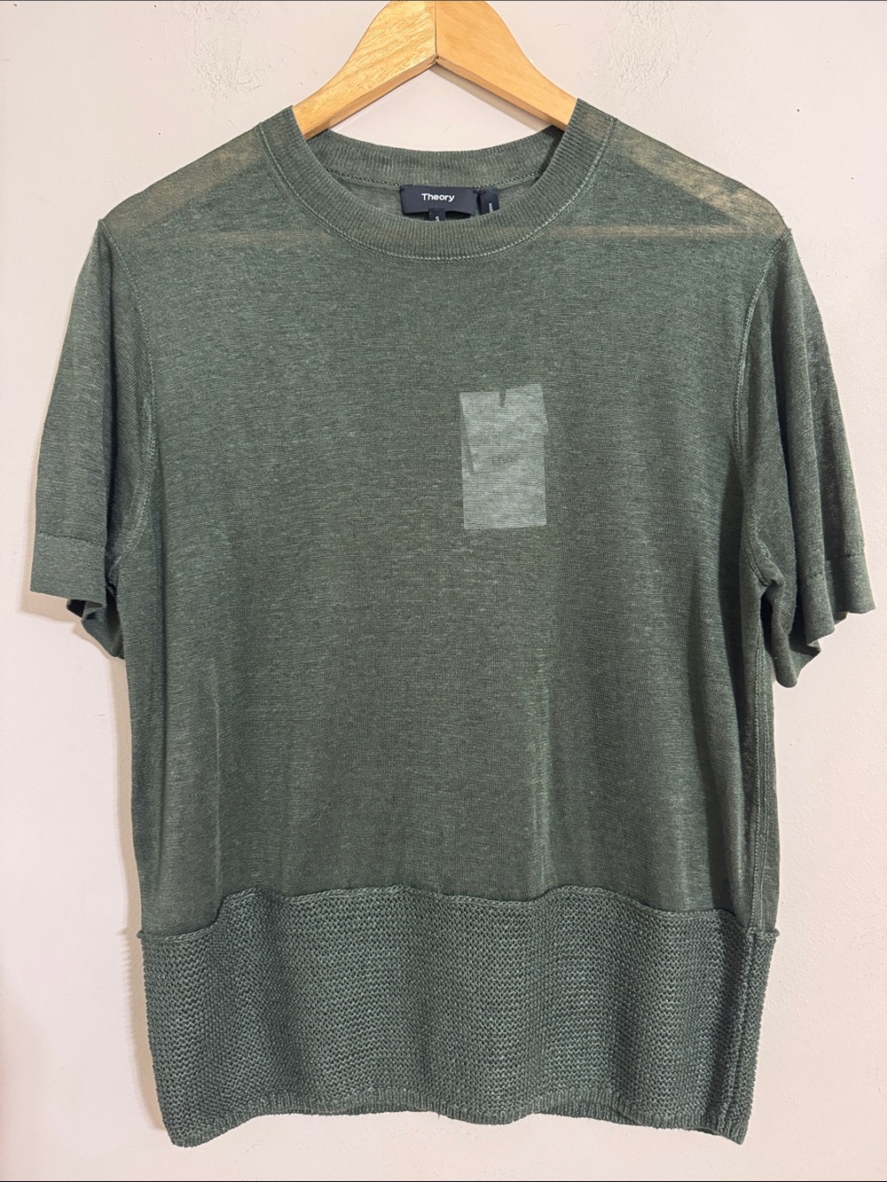 NWT Theory Womens Linen Blend Short-Sleeve Knit Top Green size S Minimalist Chic